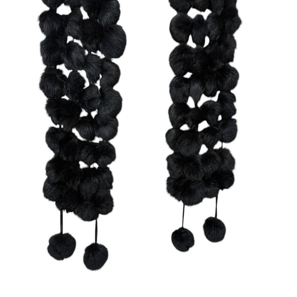 Fur Pompom Scarf Black 6x64" Evening Accessory Party Prom - Picture 3 of 6